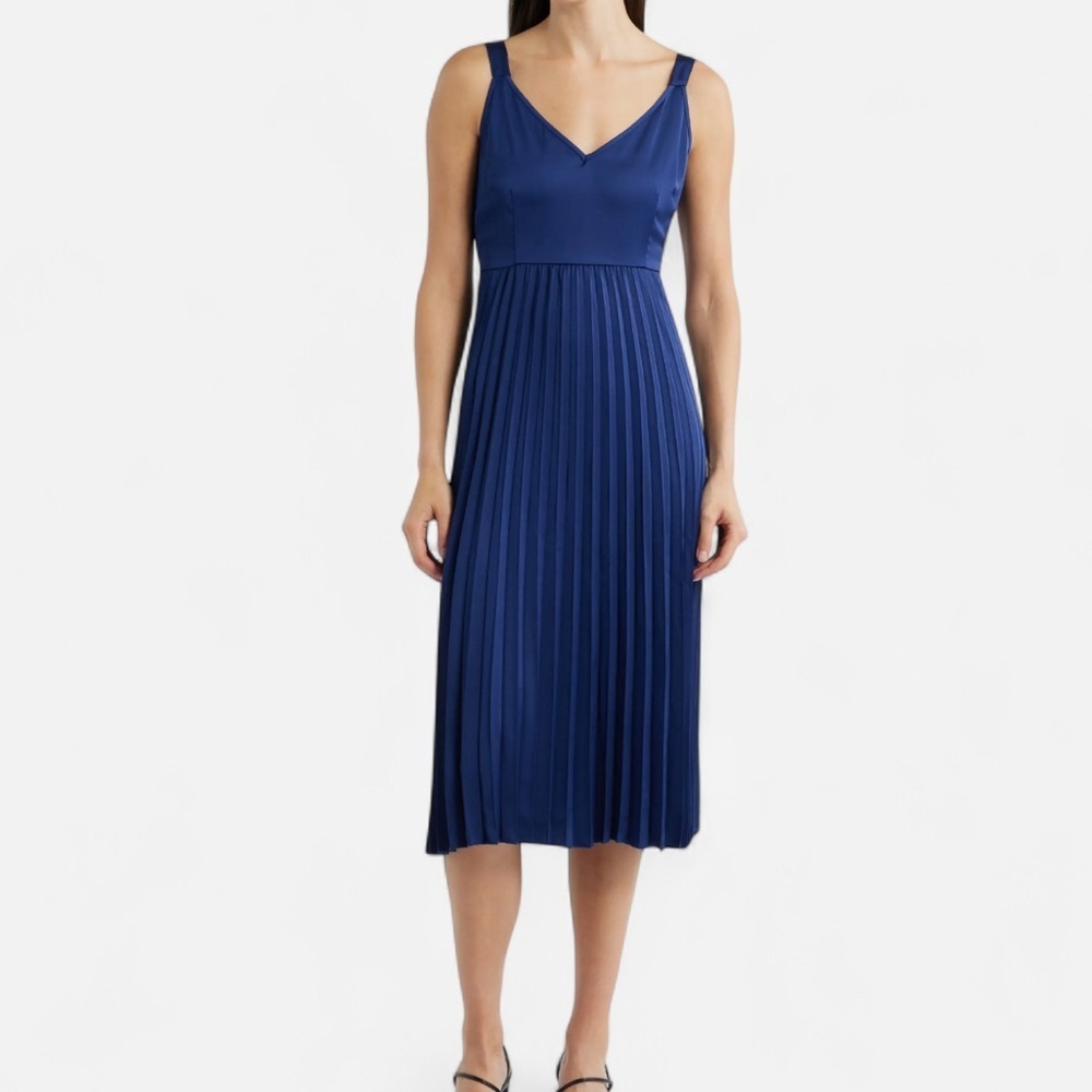 Sam Edelman Navy Blue Pleated Midi Dress Size 4 Nwot